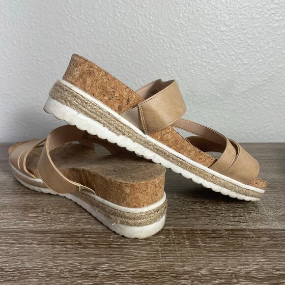 Lauren Blakwell Cindy Tan Cork Platform Sandals Womens 9.5 Slip-On Strappy Shoes - Picture 4 of 11